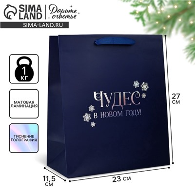 Пакет подарочный новогодний «Чудес в Новом году», голография, ML 23×11.5×27 см