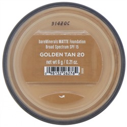 bareMinerals, Matte, тональная основа, SPF 15, оттенок «Золотистый загар 20», 6 г
