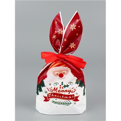 Пакет подарочный новогодний, полиэтиленовый с ушками «Дед Мороз в очках», МИКС, 13×23 см