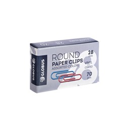 Скрепки канцелярские GLOBUS, 28 мм, 70 шт., цветные, МИКС