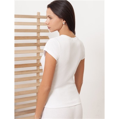 Футболка с V вырезом из эластичного трикотажа в рубчик