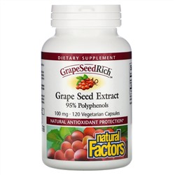 Natural Factors, GrapeSeedRich, экстракт виноградных косточек, 100 мг, 120 вегетарианских капсул