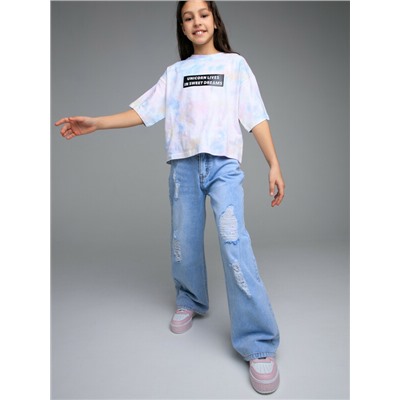 Брюки текстильные джинсовые для девочек