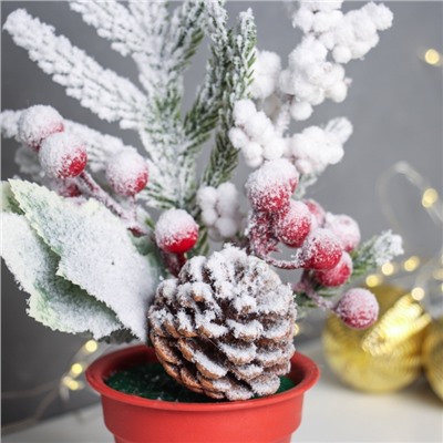 Новогодняя композиция на стол «Зимнее волшебство. Яркий праздник», в горшке, 24×7 см
