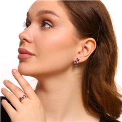 Комплект ювелирной бижутерии Дубайское золото  с покрытием позолотой 18К, серьги и кольцо 17 р, вставка: фианиты, цвет: фиолетовый, арт.215.277-17