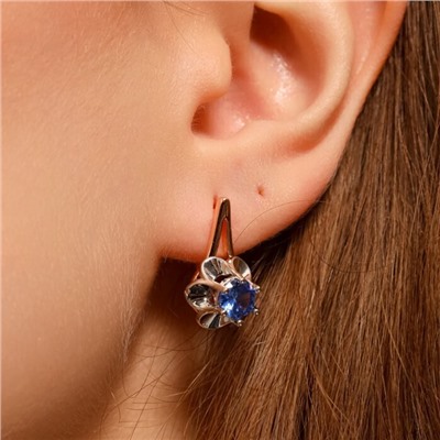 Серьги цветы ювелирная бижутерия коллекция "Дубай" покрытие позолота, вставка: фианиты, цвет: синий, арт.314.267