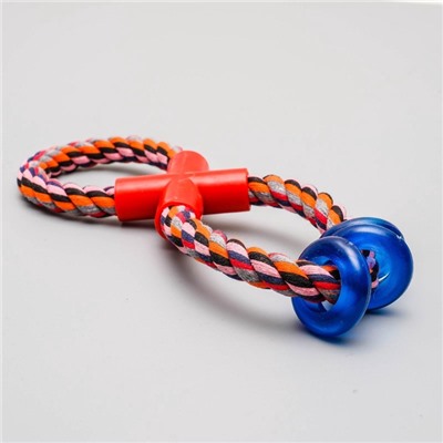 Игрушка тренировочная канатная «Восьмёрка с кольцами», до 25 см, до 140 г, микс цветов