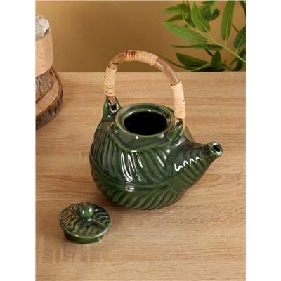 Набор чайный «Флора 2», чайник, 2 кружки, 27×26×16 см, керамика, зелёный