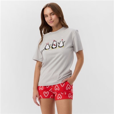 Пижама новогодняя женская (футболка, шорты) KAFTAN Love, размер 52-54