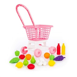 Полесье Тележка "Supermarket" №1 (розовая) + набор продуктов (в сеточке)