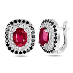 Серьги, рубин корунд , шпинель нат., NKD-2537