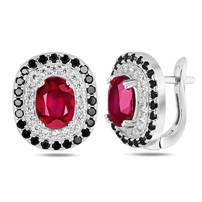 Серьги, рубин корунд , шпинель нат., NKD-2537