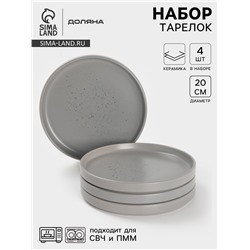 Набор тарелок Доляна «Гранит», 4 шт., d=20 см, керамика, серый