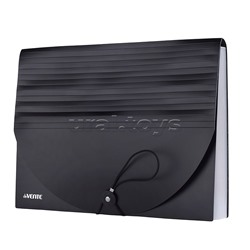 Папка-органайзер с 25-ю отделениями A4 (330x235 мм) 700 мкм, разделители 130 мкм, черная с цветными разделителями, с 2-мя наварными карманами и этикетками для надписей, с клапаном на резинке, с индексами в комплекте, индивидуальная упаковка