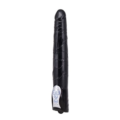 Чёрный вибромассажер Long John Realistic Thrusting Vibrator с функцией толкания - 20 см.