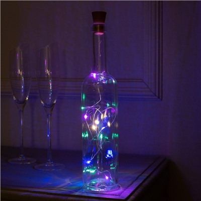 Гирлянда «Нить» 1 м роса с пробкой, IP44, серебристая нить, 10 LED, солнечная батарея, свечение мульти