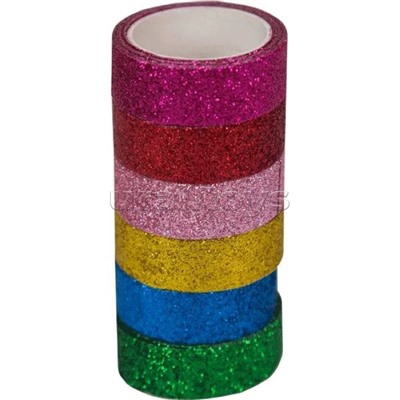Клейкая лента декоративная "Glitter. Bright" с блестками, полипропиленовая основа, 15 ммx2 м, картонная втулка, в пакете с блистерным подвесом, яркие цвета ассорти, микс 6 цветов