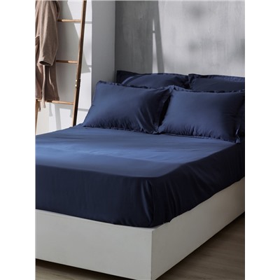Простыня на резинке 1.5-спальная SL Home Tencel, 140×200+30 см, синяя, тенсель