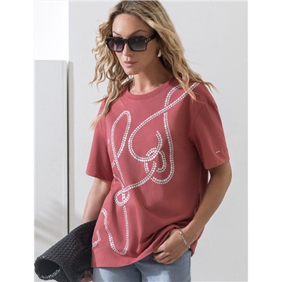 Свободная футболка с принтом из премиального хлопка с эластаном