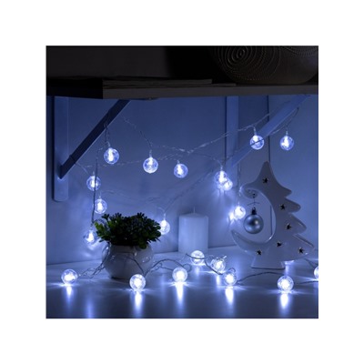 Гирлянда «Нить» 5 м с насадками «Футбольный мяч», IP20, прозрачная нить, 20 LED, свечение белое, 8 режимов, 220 В