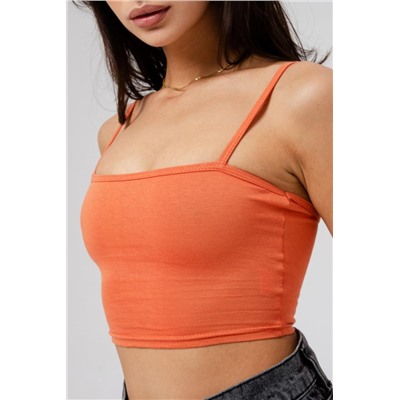 Кроп F-топ-бандо-3 спортивный домашний на тонких бретельках (Оранжевый)