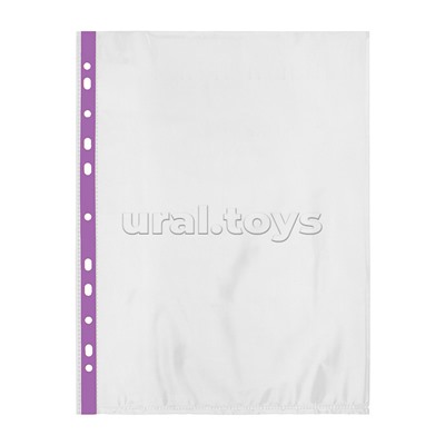 Файл-вкладыш с цветной полоской A4, 30 мкм, глянцевый фиолетовый 20 шт.