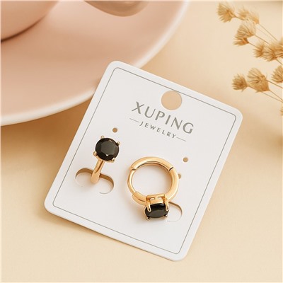 Серьги коллекция "Xuping" покрытие позолота, вставка: фианит, цвет: черный, арт.004.012