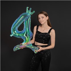 Шар (32''/81 см) Цифра, 4 Корона, на подставке, Хамелеон, Хамелеон, 1 шт. в уп.
