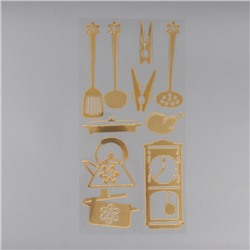 Наклейка интерьерная «Кухонная утварь», пластик, золотистый, 70×30 см