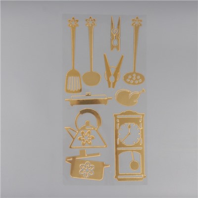 Наклейка интерьерная «Кухонная утварь», пластик, золотистый, 70×30 см