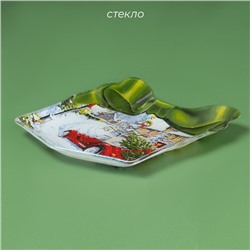 Блюдо стеклянное сервировочное Доляна «Подарок. Новогоднее настроение», 15,1×17,3 см