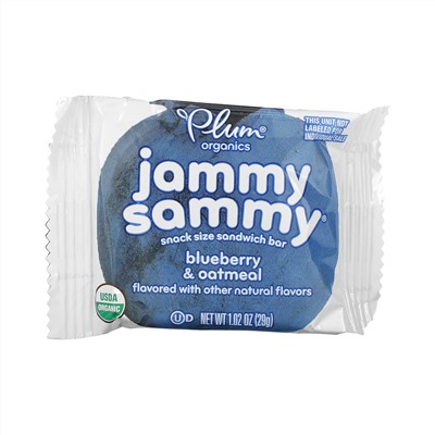 Plum Organics, Jammy Sammy, для детей от 15 месяцев, голубика и овсянка, 5 батончиков по 29 г (1,02 унции) каждый