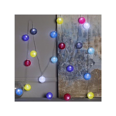 Гирлянда «Нить» 5 м с насадками «Клубки цветные», IP20, прозрачная нить, 20 LED, свечение белое, 220 В