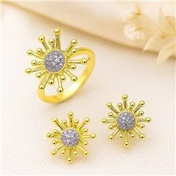 Комплект ювелирной бижутерии Итальянское золото (покрытие желтое 14к), серьги и кольцо 18 р, вставка: фианиты, цвет: прозрачный, арт.216.397-18