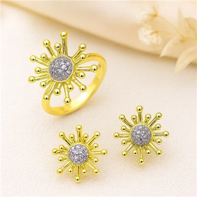 Комплект ювелирной бижутерии Итальянское золото (покрытие желтое 14к), серьги и кольцо 18 р, вставка: фианиты, цвет: прозрачный, арт.216.397-18