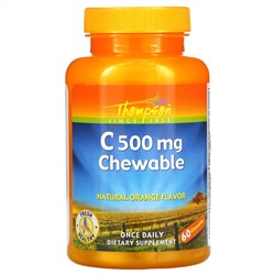 Thompson, C 500 мг, жевательные таблетки с натуральным апельсиновым вкусом, 60 жевательных таблеток