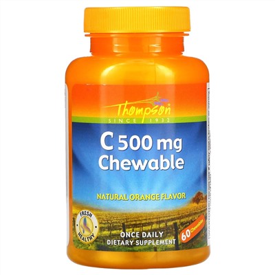 Thompson, C 500 мг, жевательные таблетки с натуральным апельсиновым вкусом, 60 жевательных таблеток