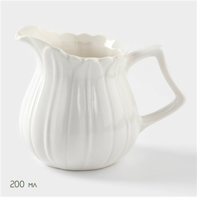 Набор фарфоровый сервировочный BellaTenero «Тюльпан», 4 предмета: молочник 200 мл, сахарница с крышкой 170 мл, бамбуковая подставка, ложка, белая