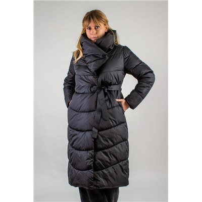 Стеганое пальто с бантом арт.817 (Черный)
