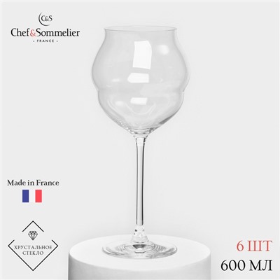 Бокалы для вина Chef&Sommelier MACARON, 600 мл, набор 6 шт., хрустальное стекло, прозрачные
