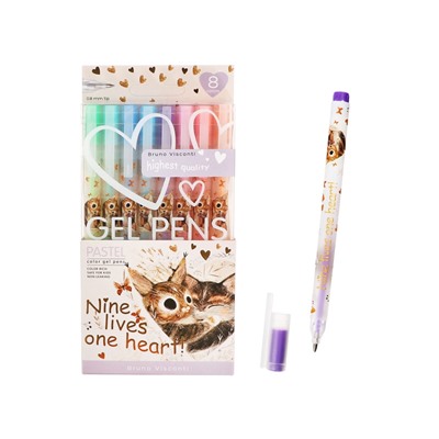 Набор гелевых ручек 8 цветов, PASTELS.LOVE ME, «Котики приносят счастье», 0.8 мм