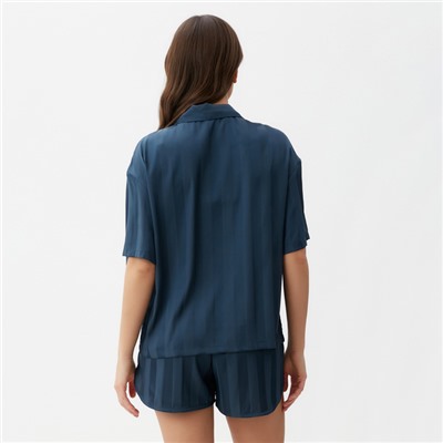Пижама женская (рубашка, шорты) KAFTAN «Полоска», размер 48-50, тёмно-синяя