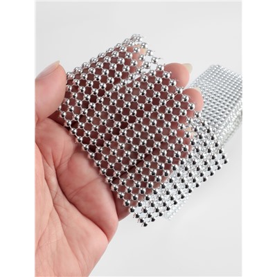 Лента с имитацией выпуклых страз, 5.75 см, 9±1 м, цвет серебряный