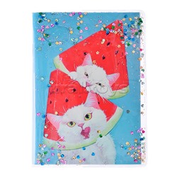 Блокнот 56 л., клетка "Коты с арбузами" с гелевым наполнением  А6, 11х15 см, на скрепке