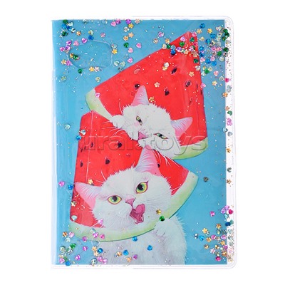 Блокнот 56 л., клетка "Коты с арбузами" с гелевым наполнением  А6, 11х15 см, на скрепке