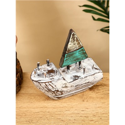 Сувенир «Кораблик», 16×6×17 см, дерево, коричнево-зелёный