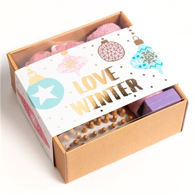 Новогодний подарочный набор «Этель» Love winter, 5 предметов, полотенце 30×60 см, мочалка, массажёр