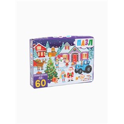 УЦЕНКА Пазл "Новогодний", Синий трактор, 60 элементов