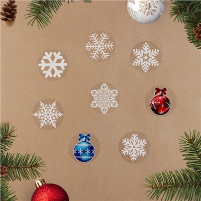 Наклейки на окна новогодние «Снежинки» 9×9 см, 12 шт., МИКС