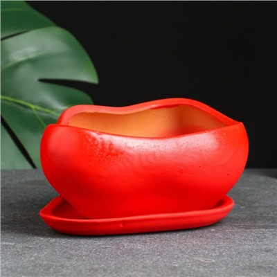 Горшок для кактусов и суккулентов «Бонсай», 600 мл, 18×14 см, керамический, с поддоном, красный